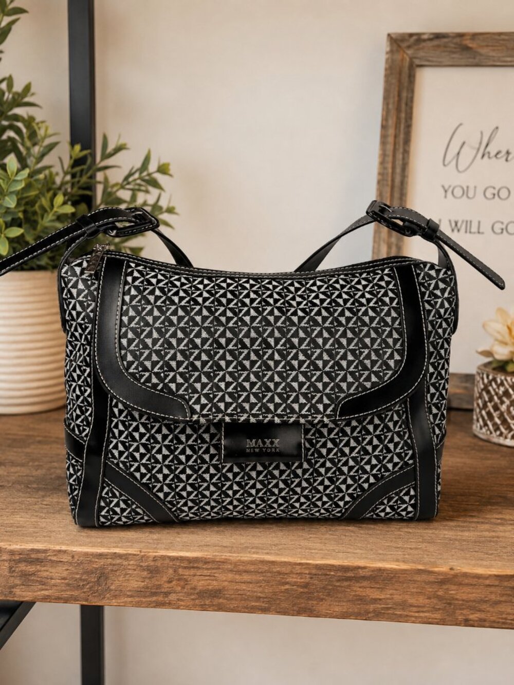 Maxx New York Black Signature Shoulder Bag